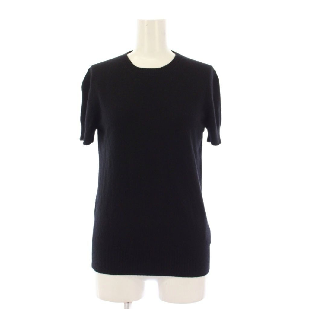 Hermes Knit Sweater Cashmere Short Sleeve 34 Black Round Neck YM