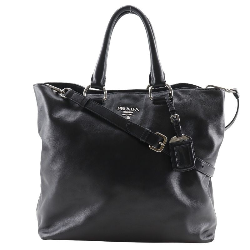 Prada Logo Ws7654 Leather Black Tote Bag