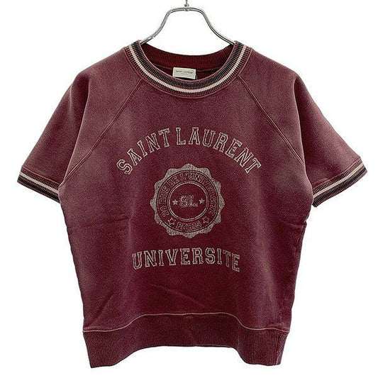 Saint Laurent Paris Carre Print Short Sleeve Top Burgundy XS