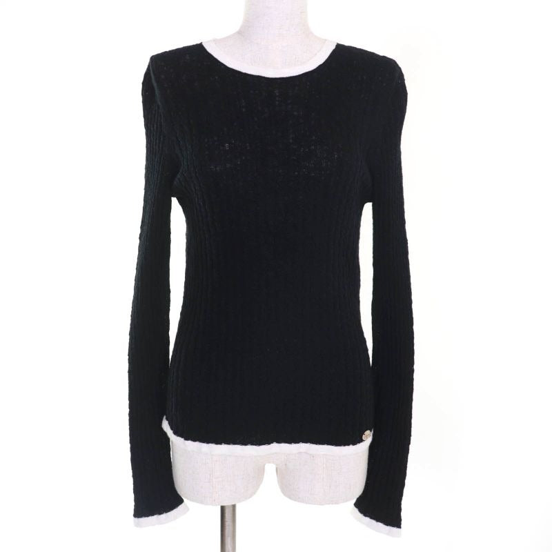 Chanel 100% Cotton Crew Neck With Coco Plaque Long Sleeves Ribbed Knit