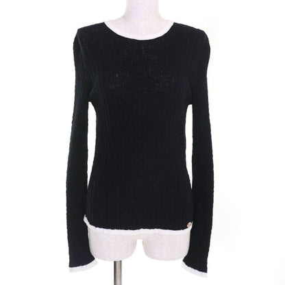 Chanel 100% Cotton Crew Neck With Coco Plaque Long Sleeves Ribbed Knit
