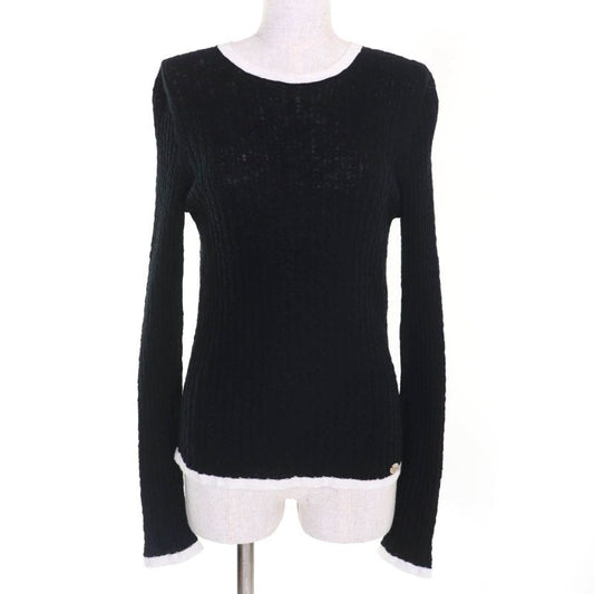 Chanel 100% Cotton Crew Neck With Coco Plaque Long Sleeves Ribbed Knit
