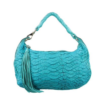 Versace Wave Shirred Hobo Blue Lambskin