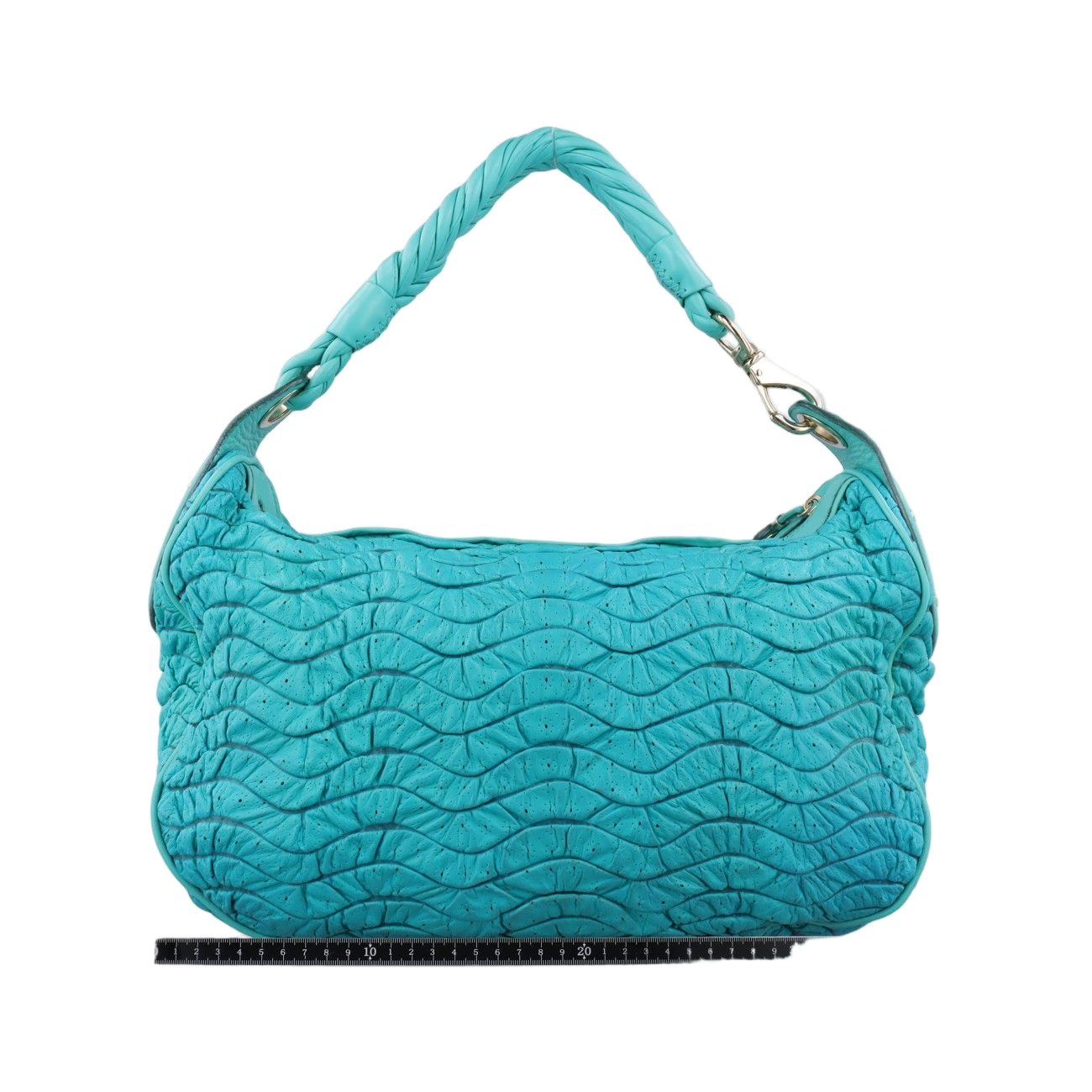Versace Wave Shirred Hobo Blue Lambskin — view 2
