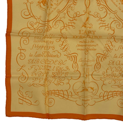 Hermes Scarf Silk Lart Decrire Calligraphy Art Yellow — view 4