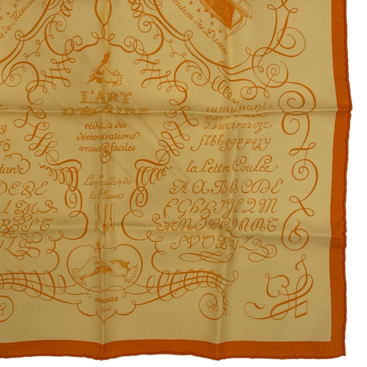 Hermes Scarf Silk Lart Decrire Calligraphy Art Yellow — view 5