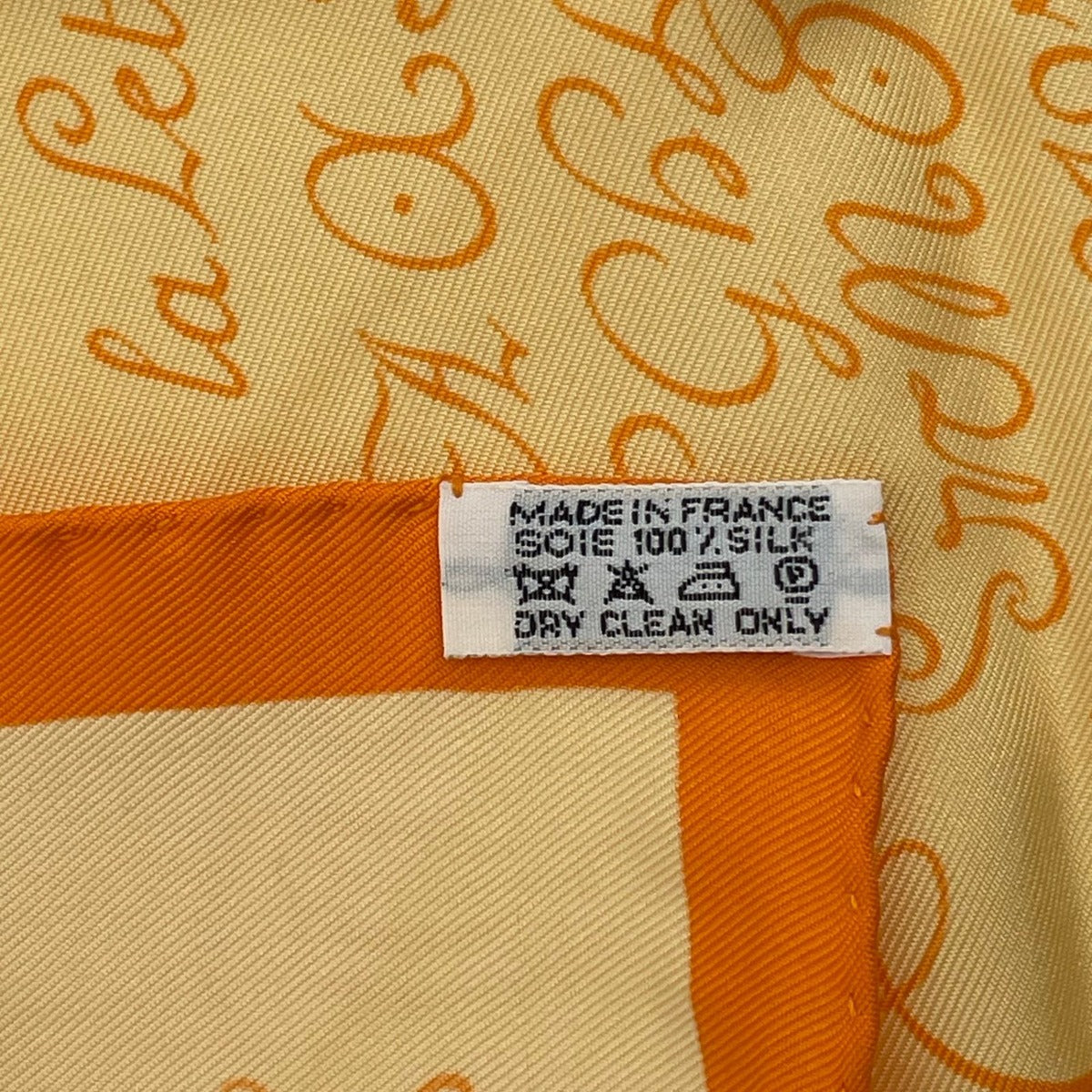 Hermes Scarf Silk Lart Decrire Calligraphy Art Yellow — view 8
