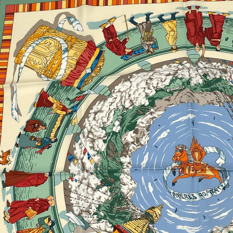 Hermes Carre 90 Prieres AU VENT Prayer In The Wind Green X Multicolor Scarf Silk