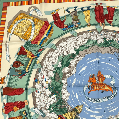 Hermes Carre 90 Prieres AU VENT Prayer In The Wind Green X Multicolor Scarf Silk