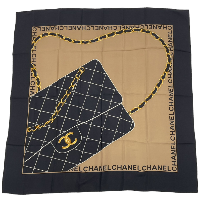 Chanel Matelasse Bag Motif Scarf Silk Brown