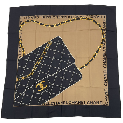 Chanel Matelasse Bag Motif Scarf Silk Brown