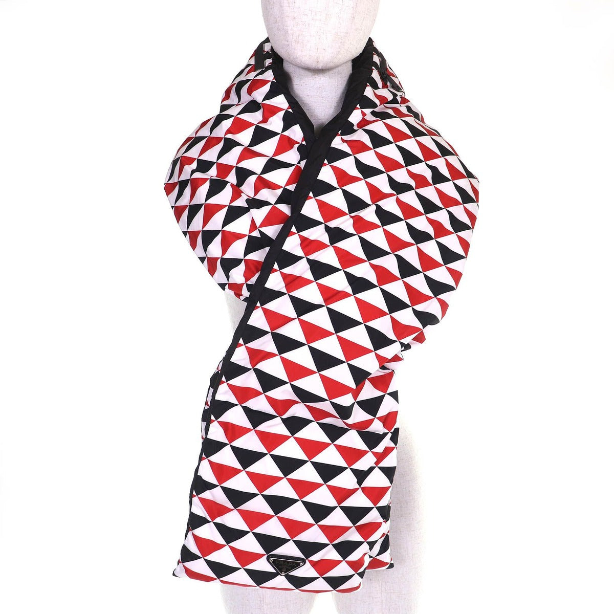 Prada Triangle Logo Hooded All Over Pattern Re-Nylon Down Scarf Red Hoodie — view 2