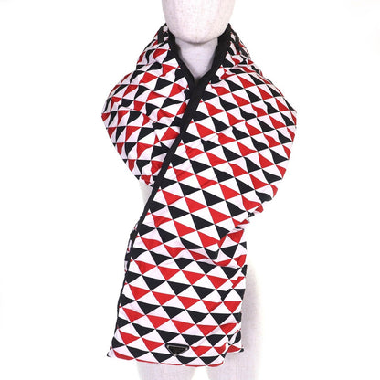 Prada Triangle Logo Hooded All Over Pattern Re-Nylon Down Scarf Red Hoodie — view 2