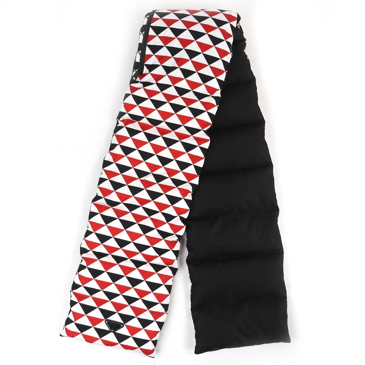 Prada Triangle Logo Hooded All Over Pattern Re-Nylon Down Scarf Red Hoodie — view 4