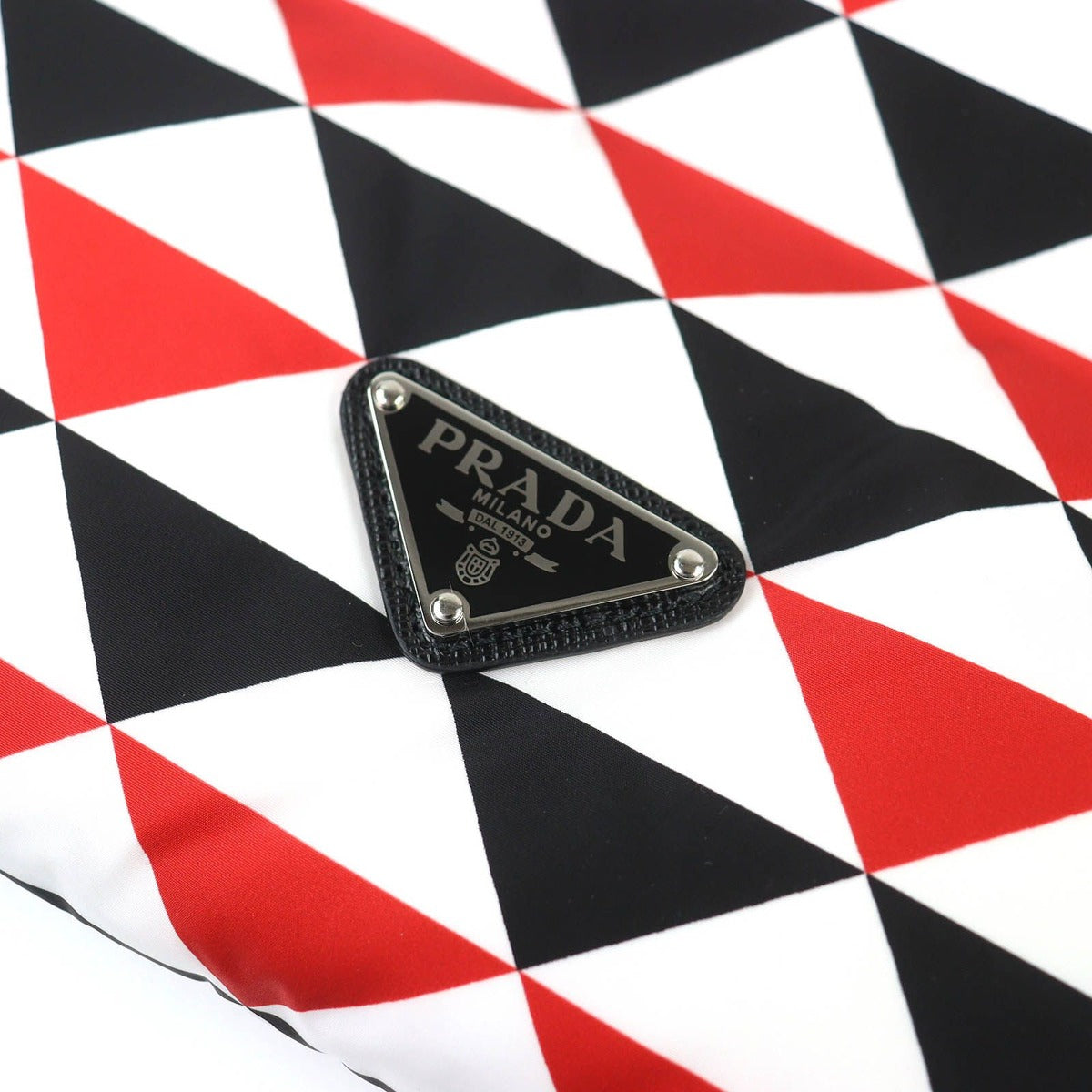 Prada Triangle Logo Hooded All Over Pattern Re-Nylon Down Scarf Red Hoodie — view 7