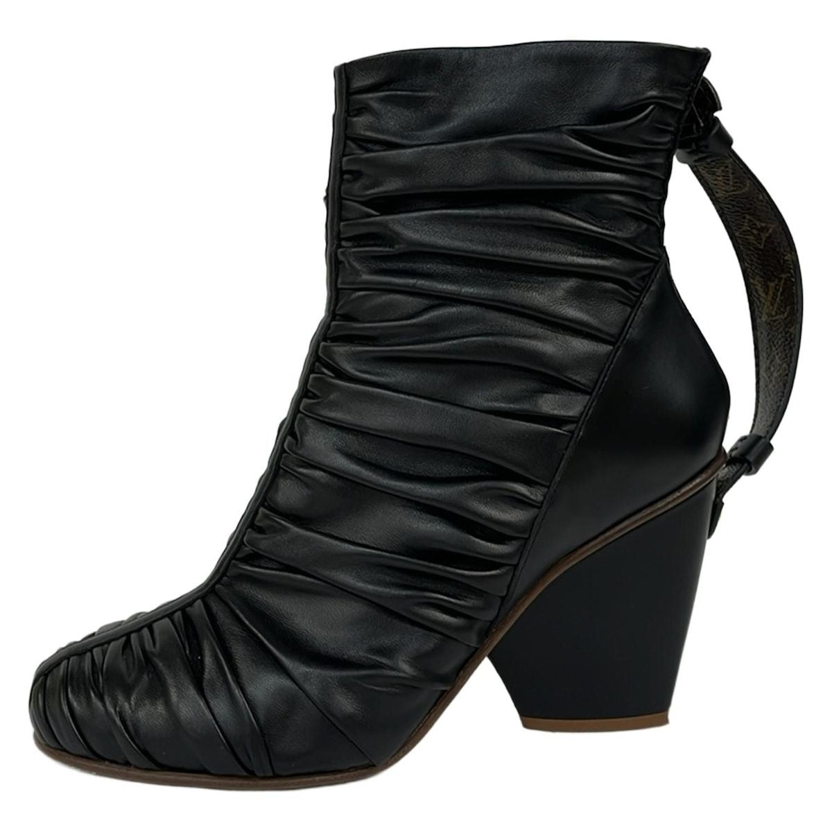 Louis Vuitton Short Boots 37 Olympia Black Center Seam Gathered Leather