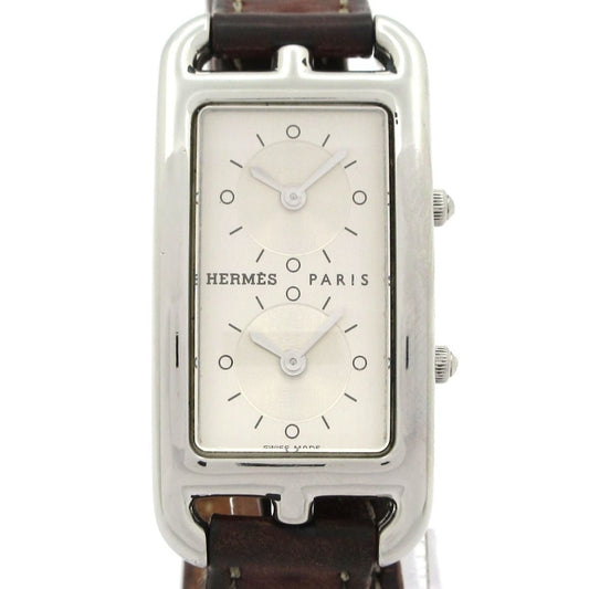 Hermes Watch Cape Cod Duzon Double Tour SS Leather Belt Silver
