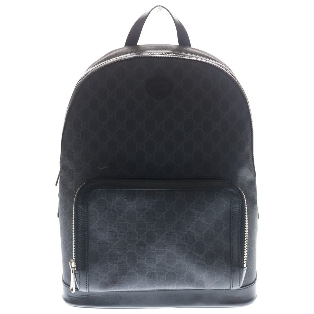 Gucci GG Supreme Interlocking Backpack Black Leather Silver
