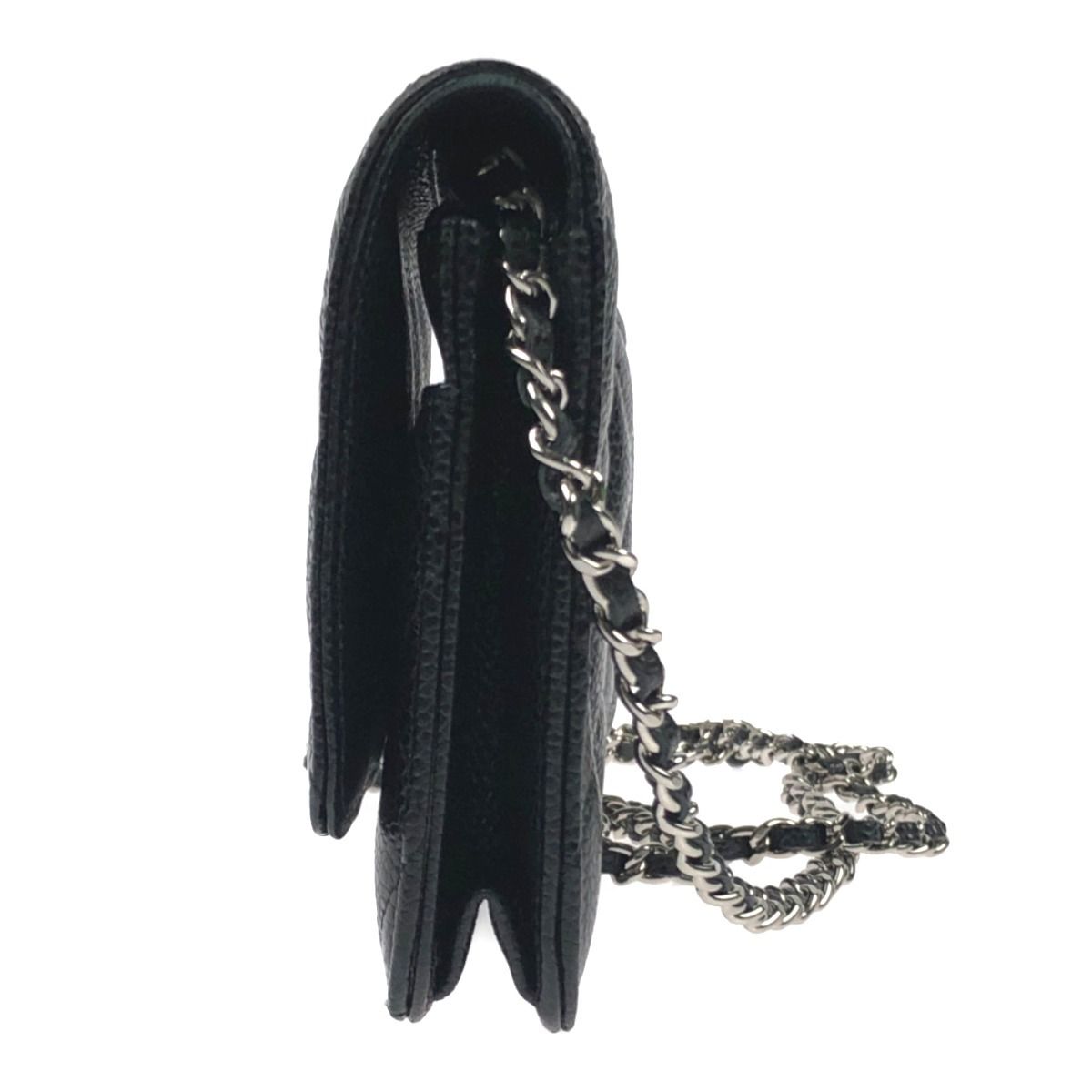 Chanel Matelasse Caviar Skin Chain Wallet Silver Hardware A33814 Black