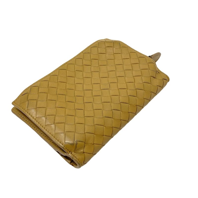 Bottega Veneta Intrecciato Beige Round Zipper Leather Bifold Wallet