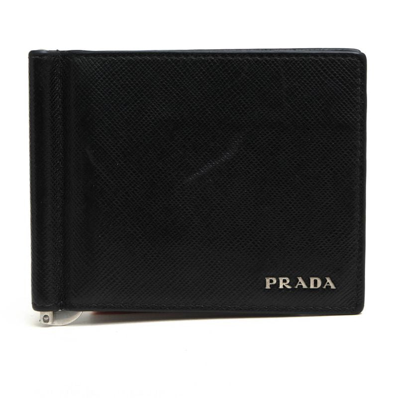 Prada Wallet Men Wallet Leather Genuine Black 2mn077 Saffiano Bicolo Money Clip