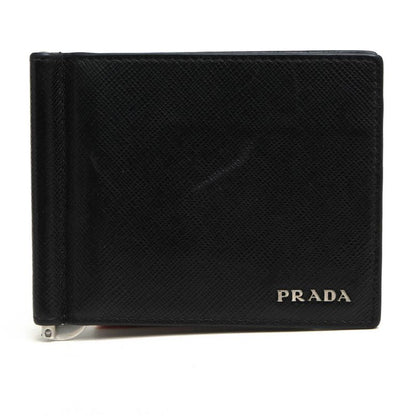 Prada Wallet Men Wallet Leather Genuine Black 2mn077 Saffiano Bicolo Money Clip