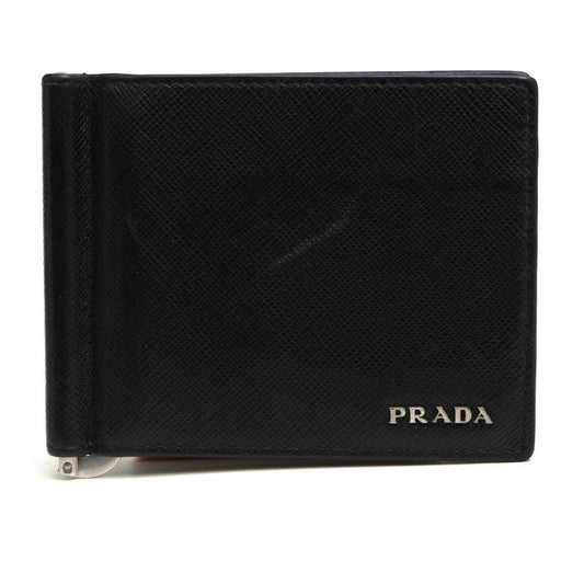 Prada Wallet Men Wallet Leather Genuine Black 2mn077 Saffiano Bicolo Money Clip