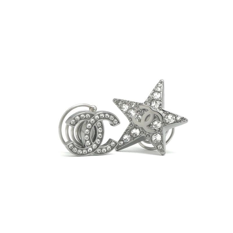 Chanel Hair Silver CC Logo Rhinestone Star Clip Set of 2