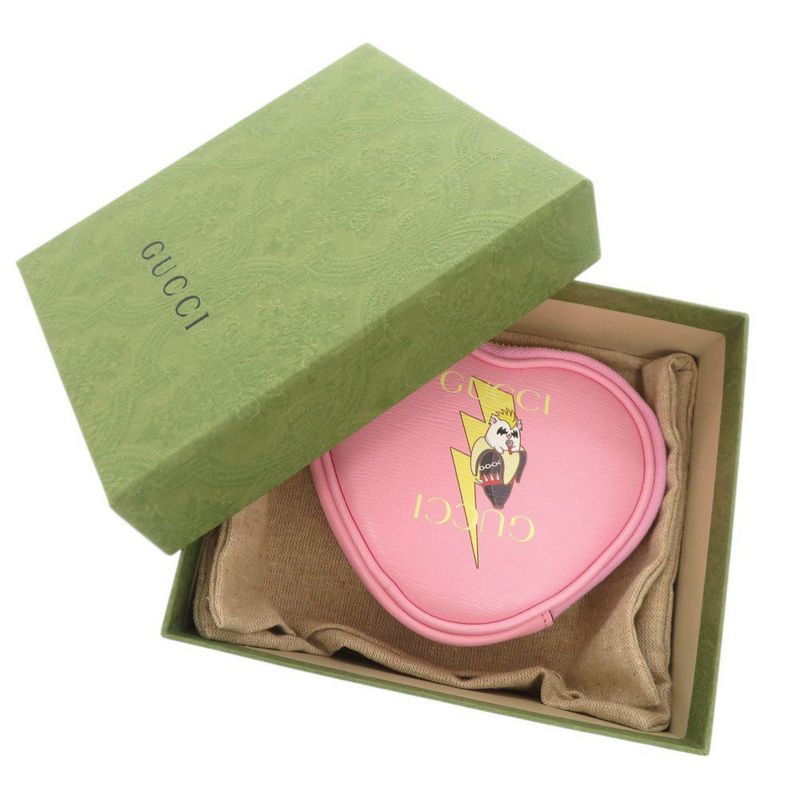 Gucci X Bananya Heart Shape 701062 Leather Pink Coin Case 0415 Gucci