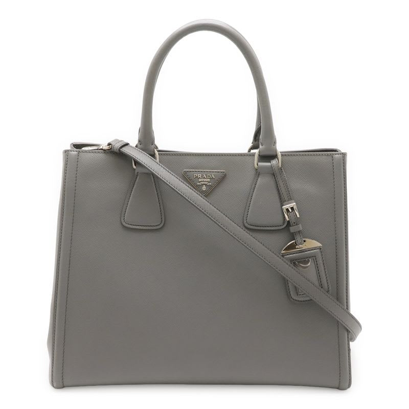 Prada Galleria Handbag 2-Way Shoulder Bag Bicolor Leather Saffiano Gray Bn2438