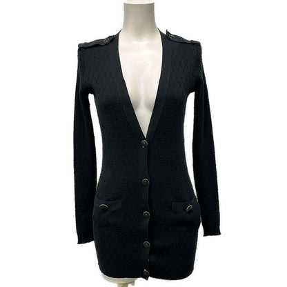Chanel Cardigan 34 S Black Long Length Cotton Silk