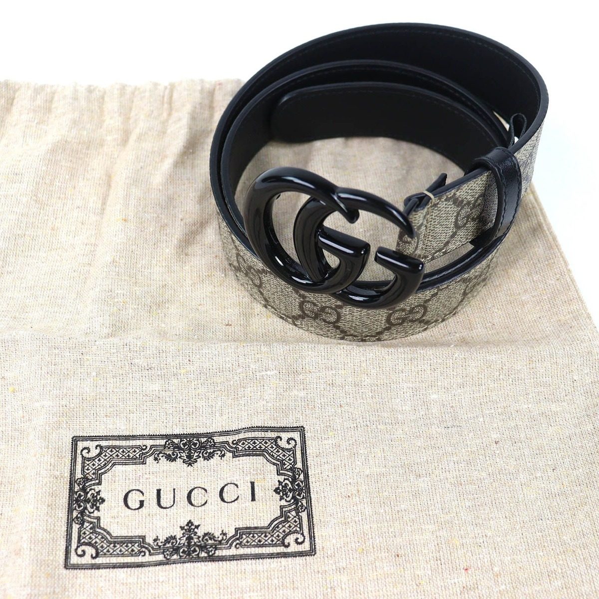 Gucci GG Marmont Supreme Belt Beige Black Handbag — view 2