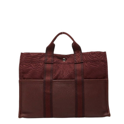 Hermes Fourre Tout MM Half Leather Tote Wine Red Gold Canvas