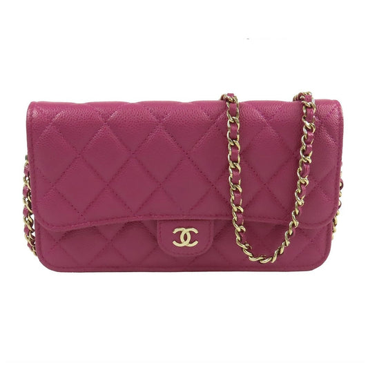 Chanel Chain Wallet Purple Gold Caviar Leather Quilted Pochette Shoulder Bag