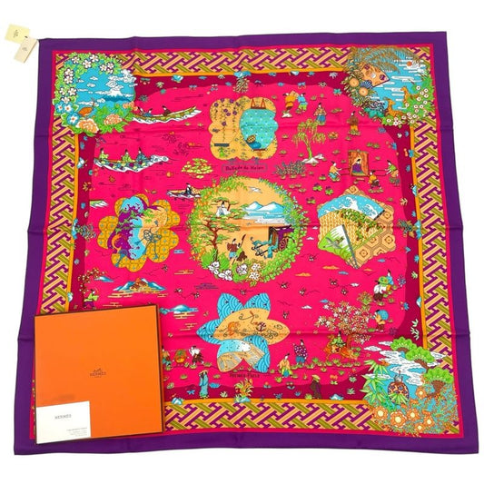 Hermes Carre 90 Large Scarf 100% Silk Ballade De Heian In The Garden Of