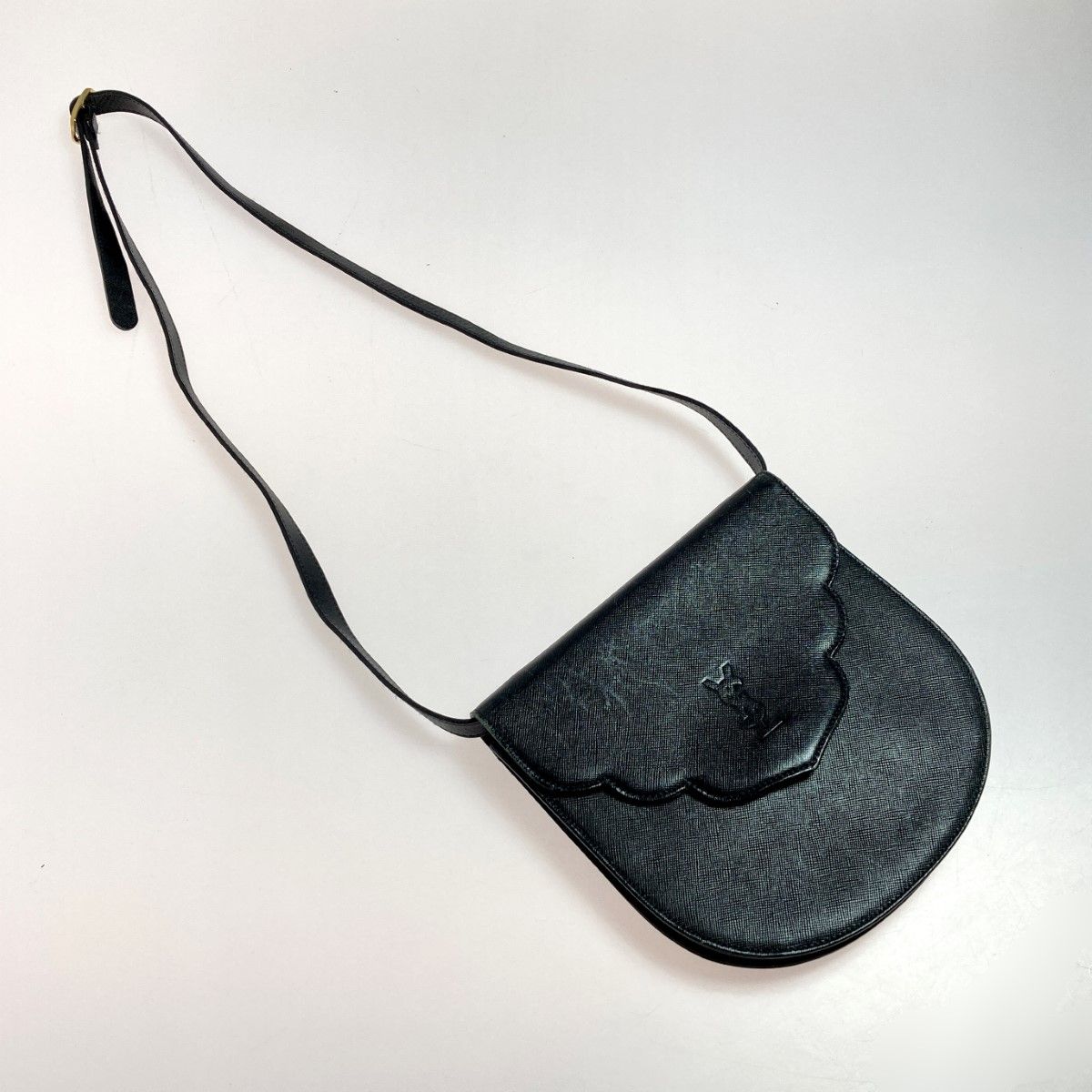 Yves Saint Laurent YSL Logo Shoulder Bag Black Leather Vintage