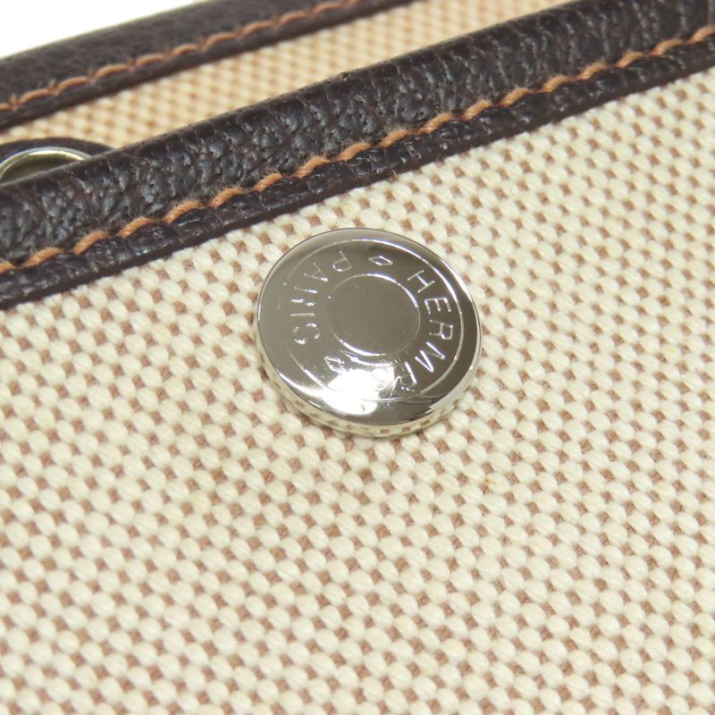 Hermes Garden Party TPM Marron Silver Hardware Handbag Toile Women