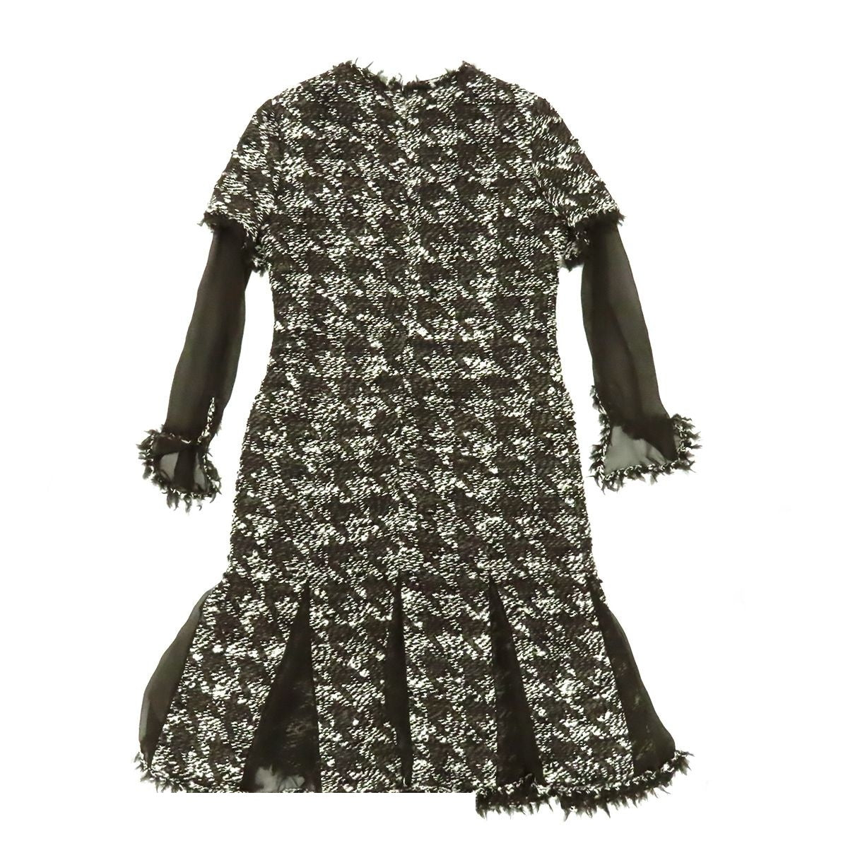 Chanel Tweed Sheer Combination Dress Black White Wool Crew Neck Length 05 a 40 — view 2