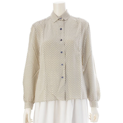 Chanel Silk Dead Stock CC Logo Monogram Long Sleeve Shirt Blouse Top Off White