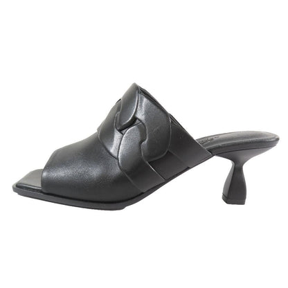 Hermes Hanna 95 Chene Gourmet Motif Leather Sandals Shoes Black