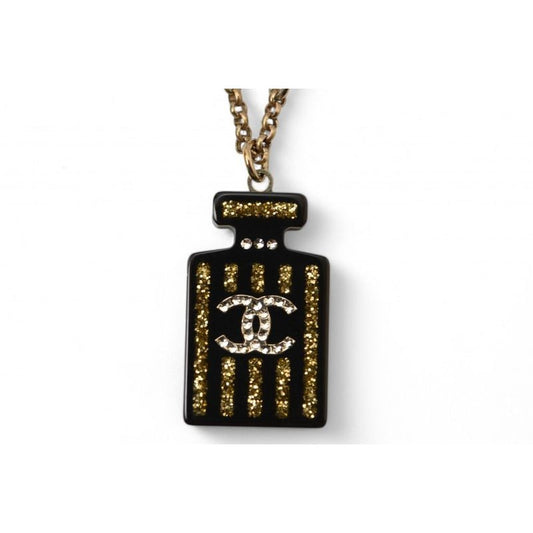 Chanel Coco Mark Bottle Motif Rhinestone Gold Black