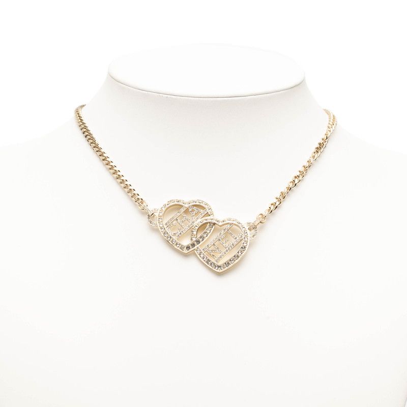 Chanel Logo Heart Circle Choker Necklace Gold Plated Rhinestone Ladies Chanel