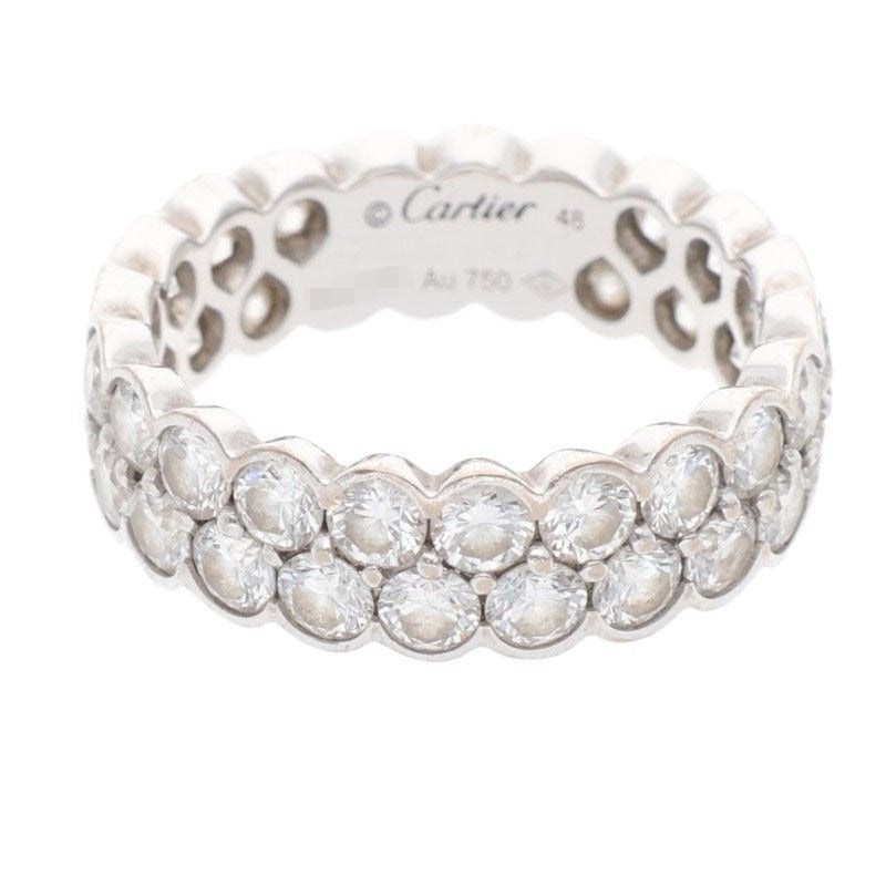 Cartier Broderie De 18K White Gold Diamond 2 row Ring 48 8
