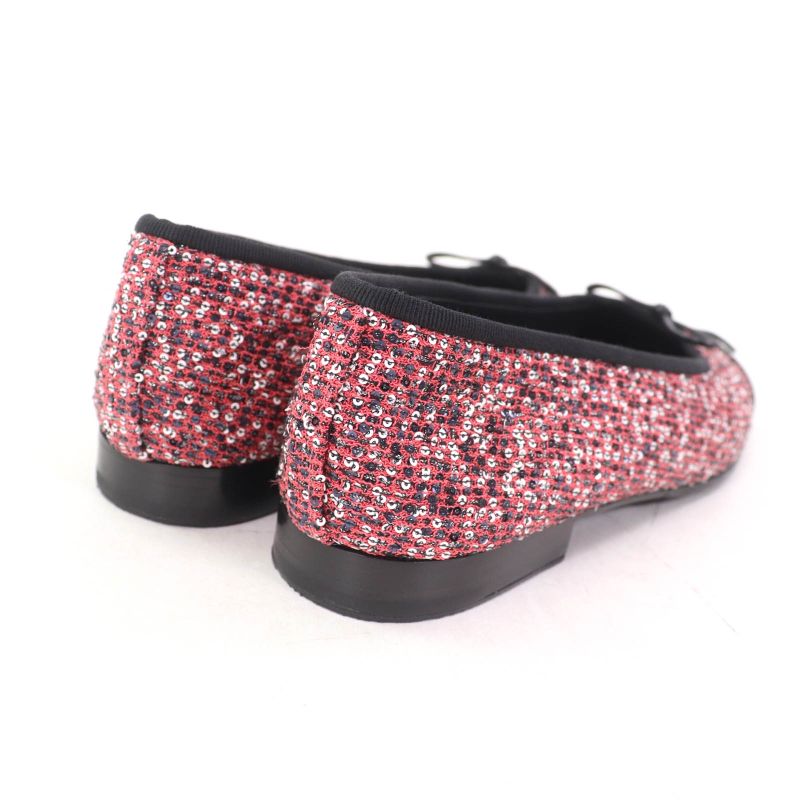 CHANEL G02819 Coco Mark Sequins Flat Shoes With Ribbon Pinkish 36.5 Storage