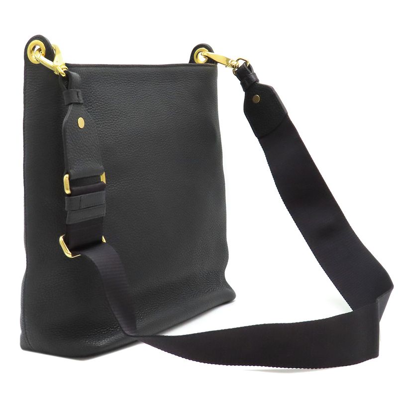 Prada Shoulder Bag Metal Logo Leather Nero Gold Hardware Black Vitello Phenix