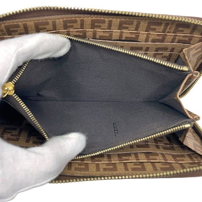 Fendi Round Zipper Long Wallet Brown Zucchino 8m0024