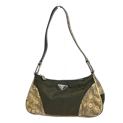 Prada Hand Shoulder Bag Khaki Nylon Leather 67bs306