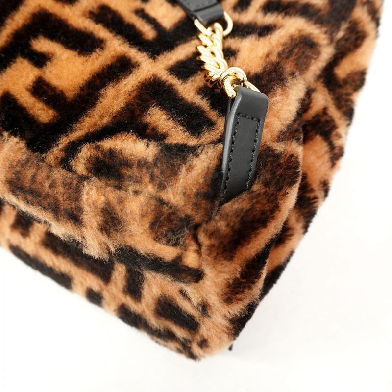 Fendi Backpack Daypack Zucca Fur Brown Black Gold Hardware Women's