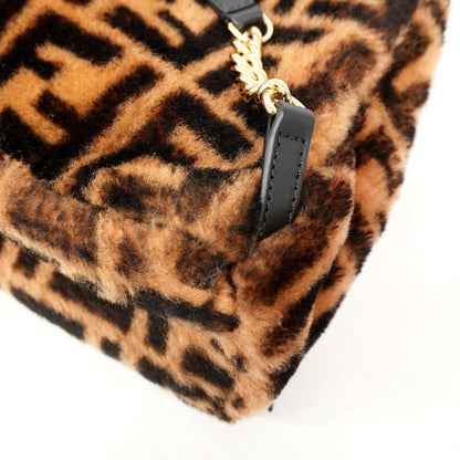 Fendi Backpack Daypack Zucca Fur Brown Black Gold Hardware Women's