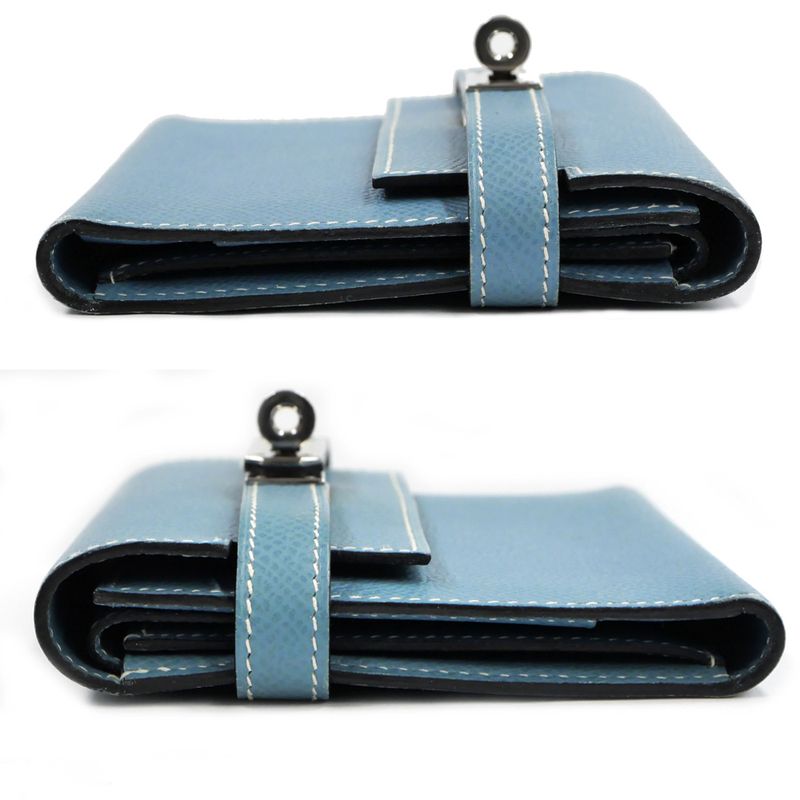 Hermes Kelly Wallet Compact Tri-fold Wallet Blue Jean Silver Hardware
